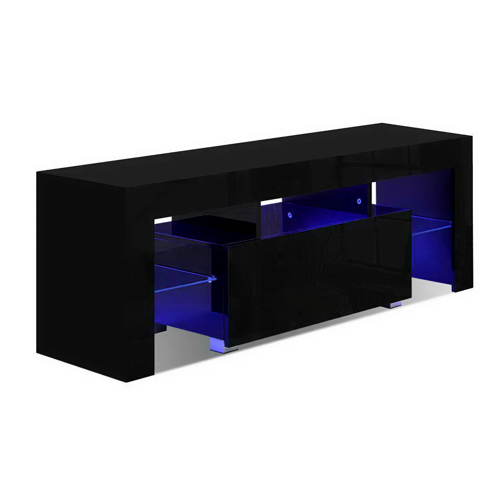 Espen 130cm TV Cabinet Entertainment Unit Stand RGB LED Gloss Furniture - Black - Nurns