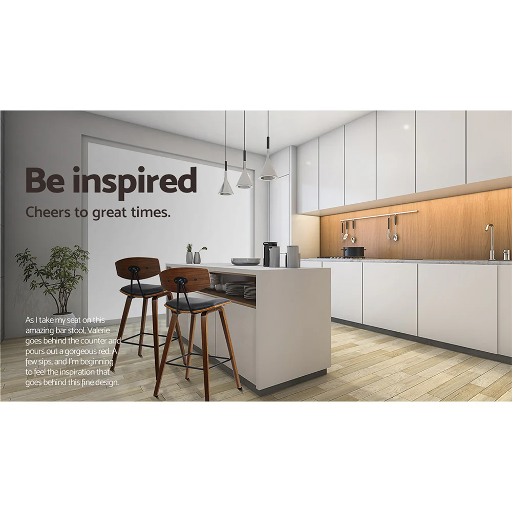 Set of 2 Cosenza PU Leather Circular Footrest Bar Stools - Black - Nurns