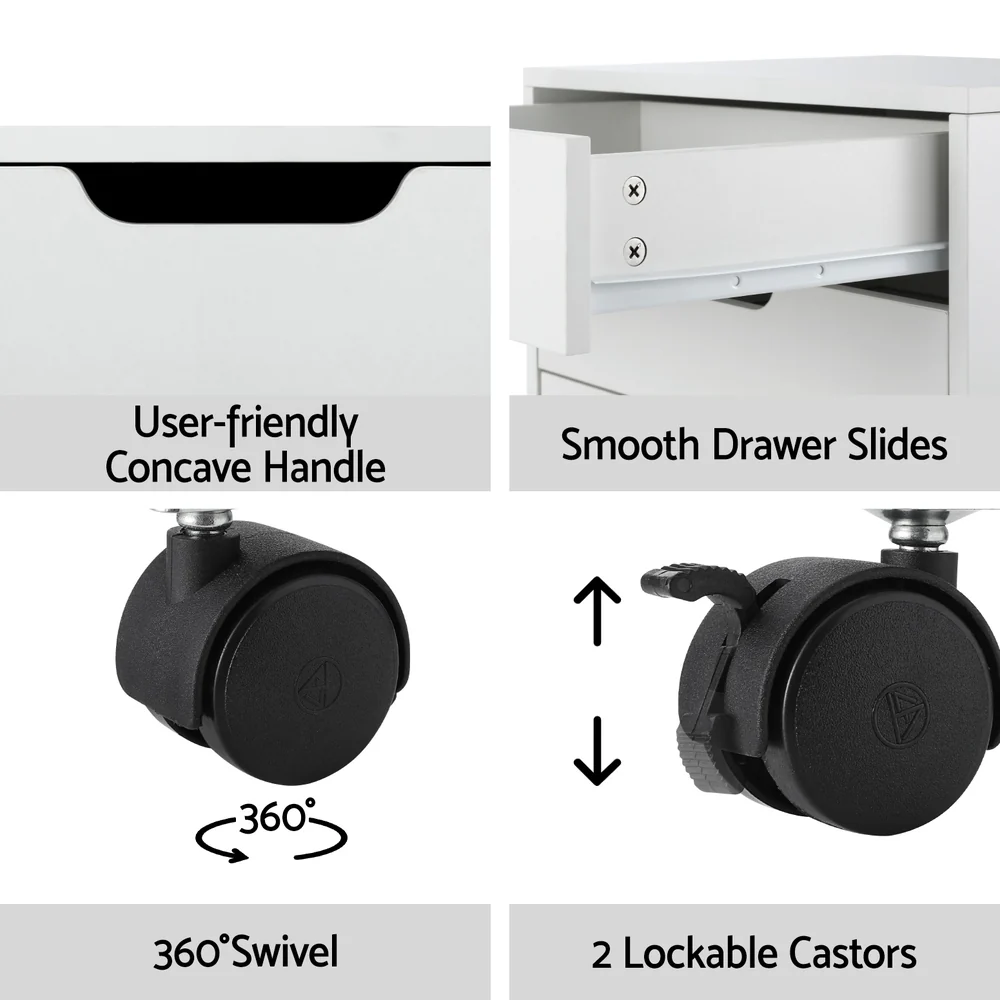 Artiss 5-Drawer Filing Cabinet Mobile Rolling Storage Cabinet Chest of Drawers Stand White - Nurns