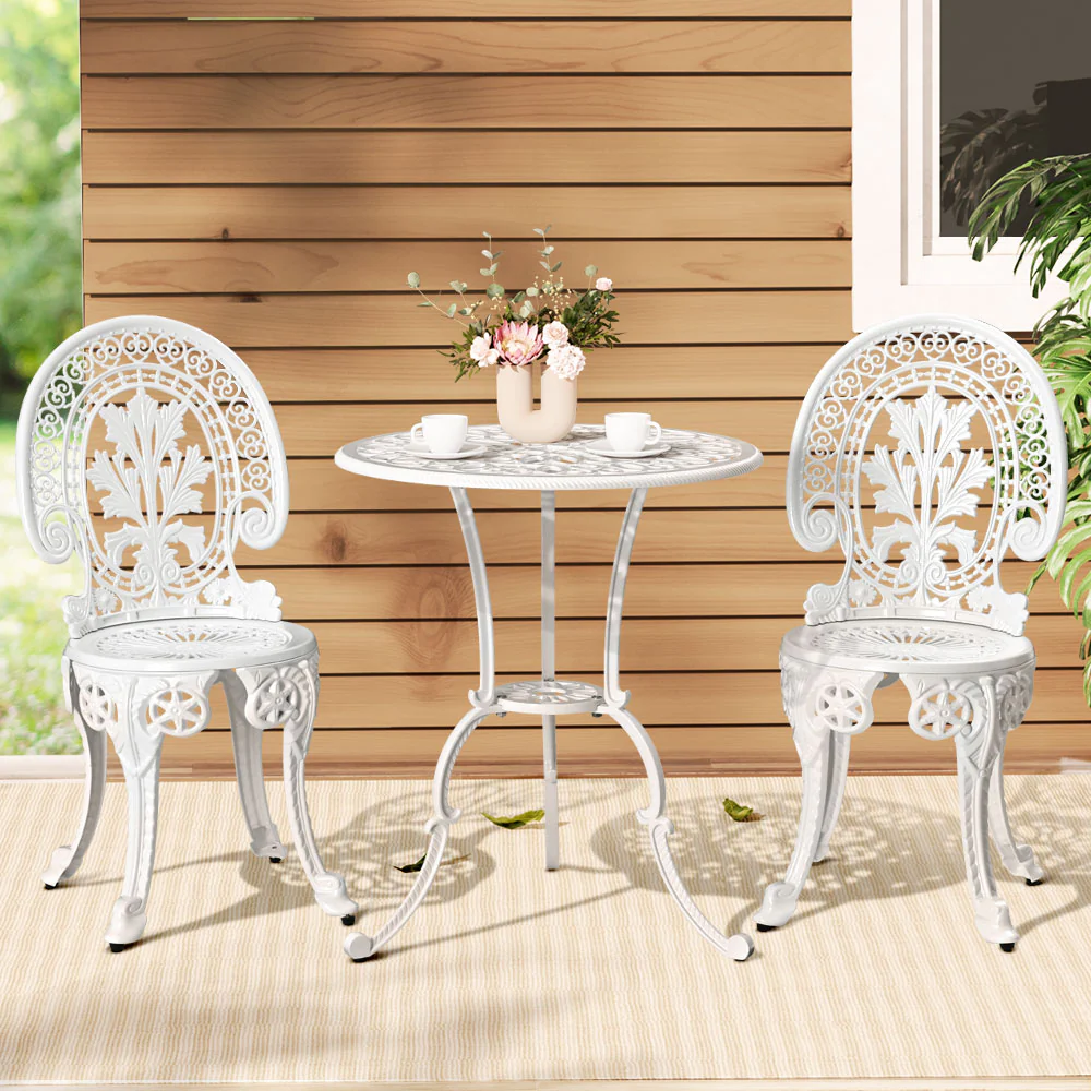 Kaitlyn 2-Seater Patio Furniture Outdoor Bistro Chairs Aluminium - White - Nurns