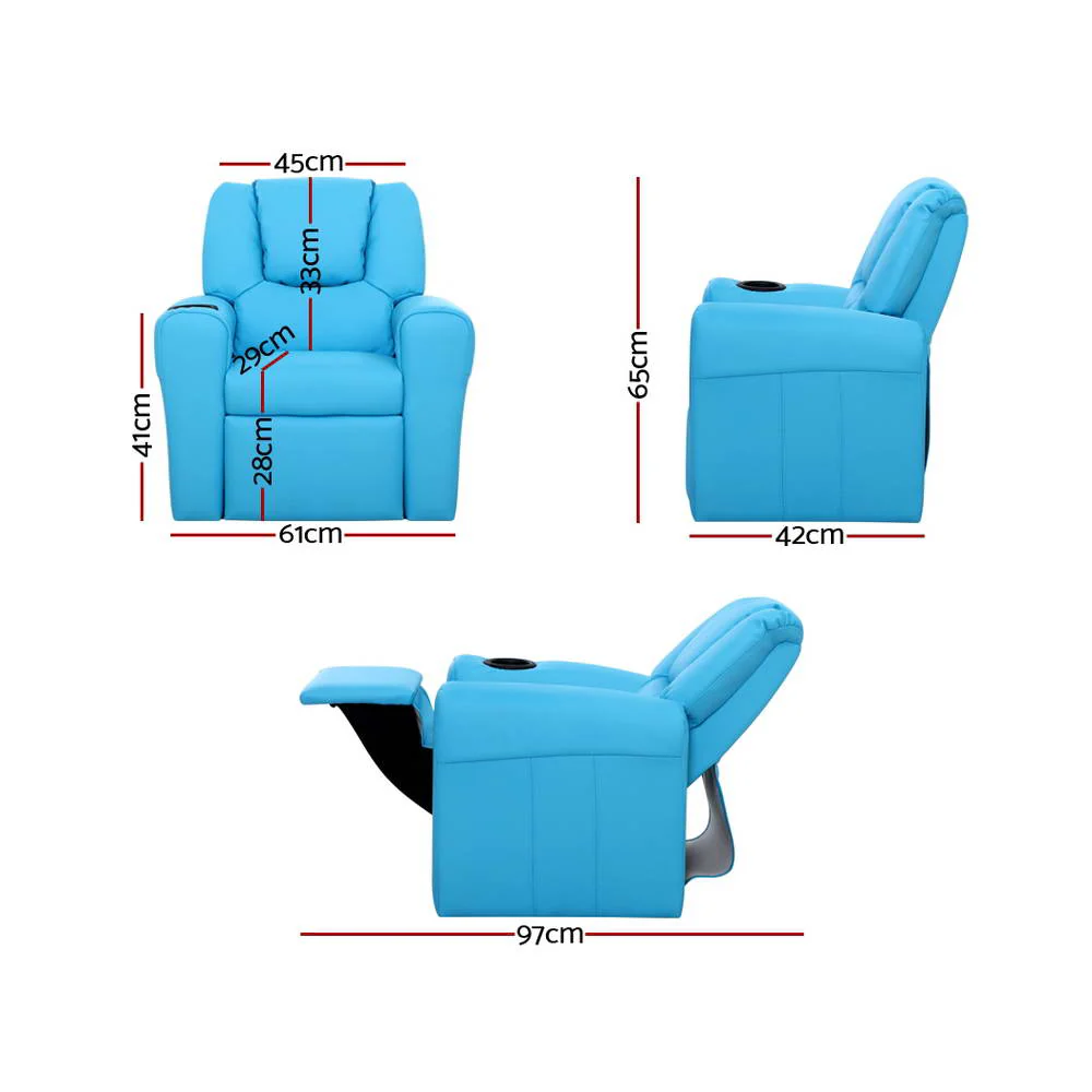 Percy Kids Recliner Chair Linen Soft Sofa Lounge Couch Children Armchair - Blue - Nurns