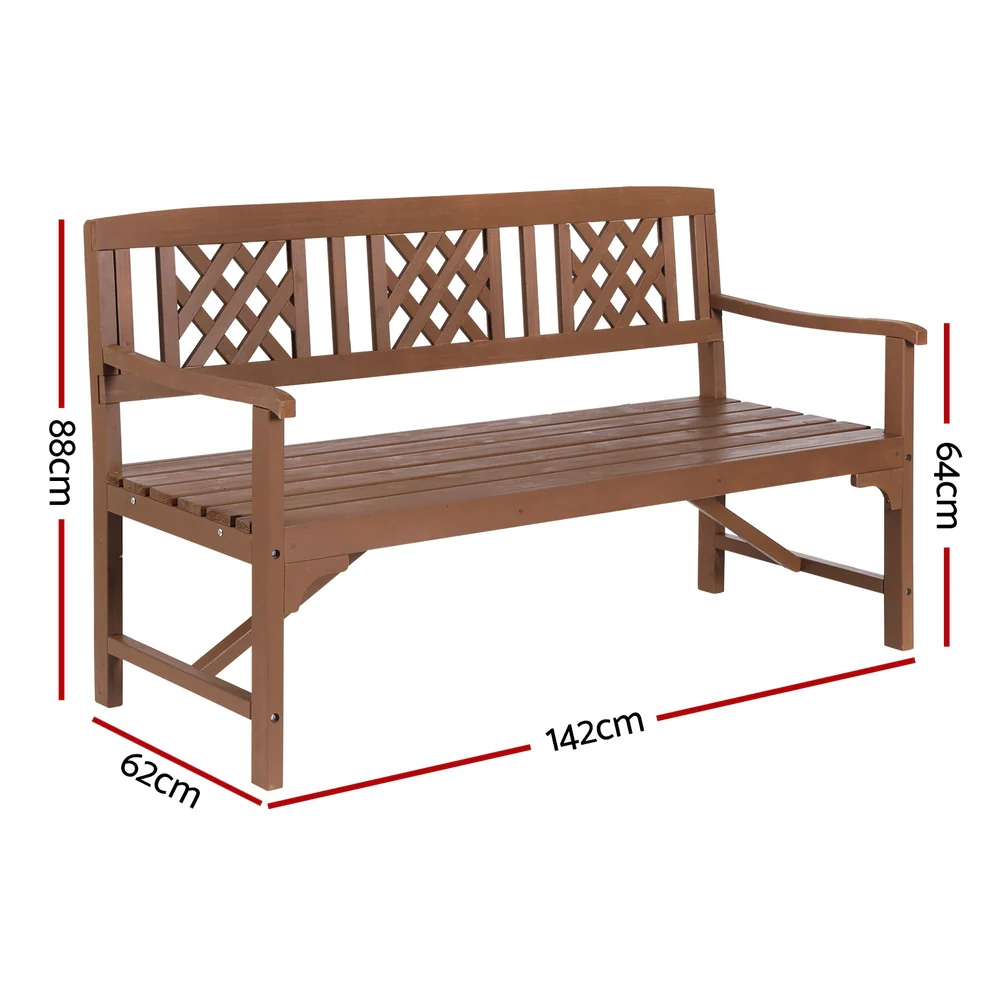 Solene Wooden Garden Bench 3 Seat Patio Furniture Timber Outdoor Lounge Chair - Natural - Nurns