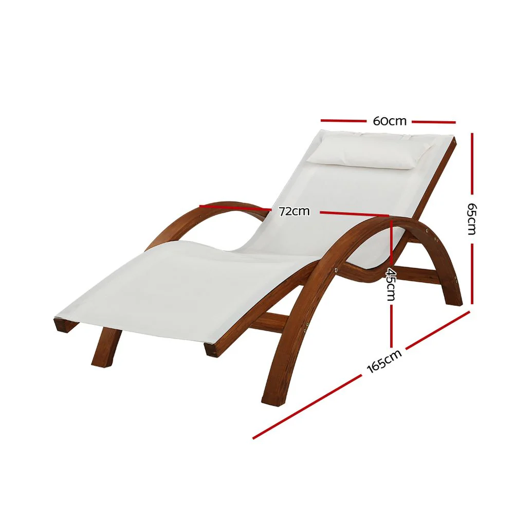 Declan Outdoor Wooden Sun Lounge Setting Day Bed Chair Garden Patio Furniture - Nurns