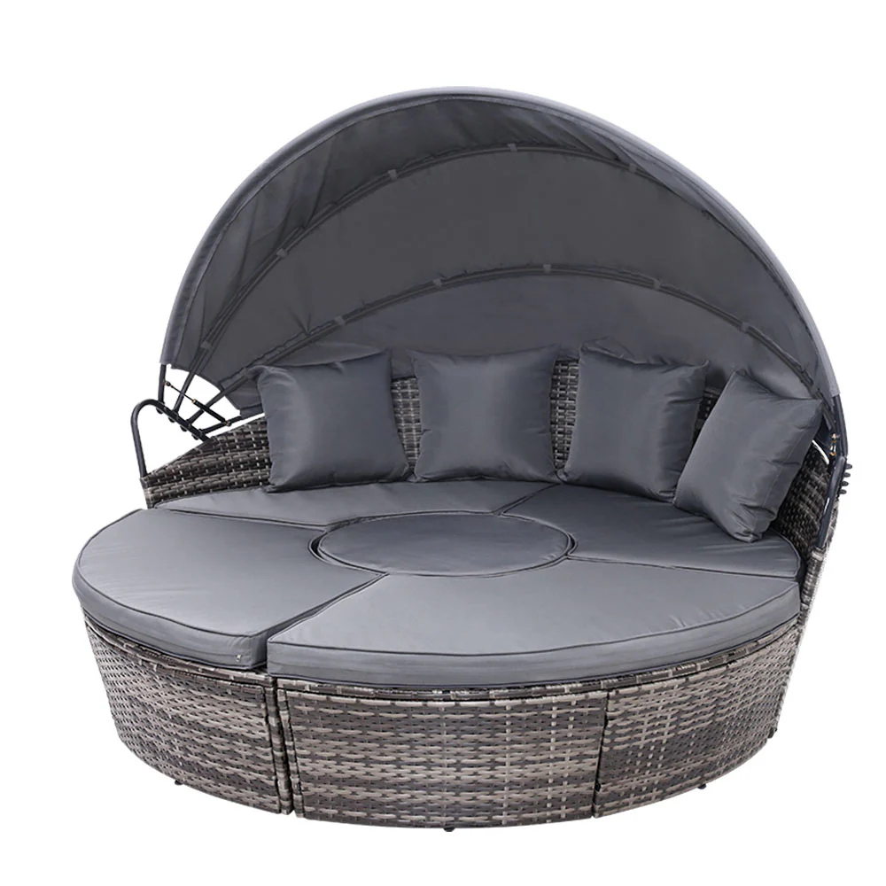 Tadcaster Outdoor Lounge Setting Sofa Patio Furniture Wicker Garden Rattan Set Day Bed - Grey - Nurns