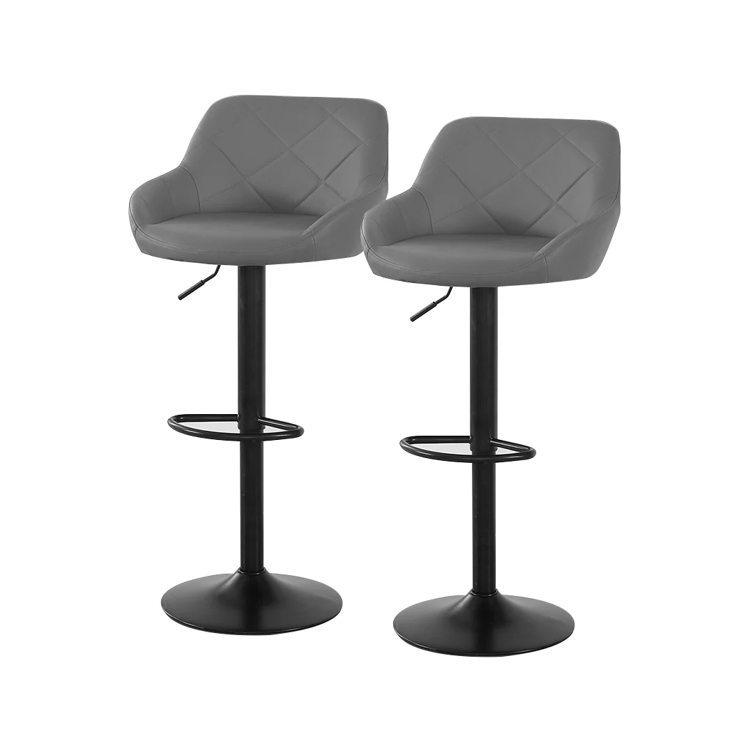 Set of 2 Tours Bar Stools Stool Kitchen Chairs Swivel PU Barstools Industrial Vintage - Grey - Nurns