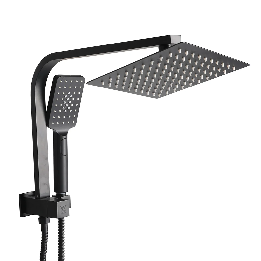 Rain Shower Head Set Black Square Brass Taps Mixer Handheld High Pressure - Nurns