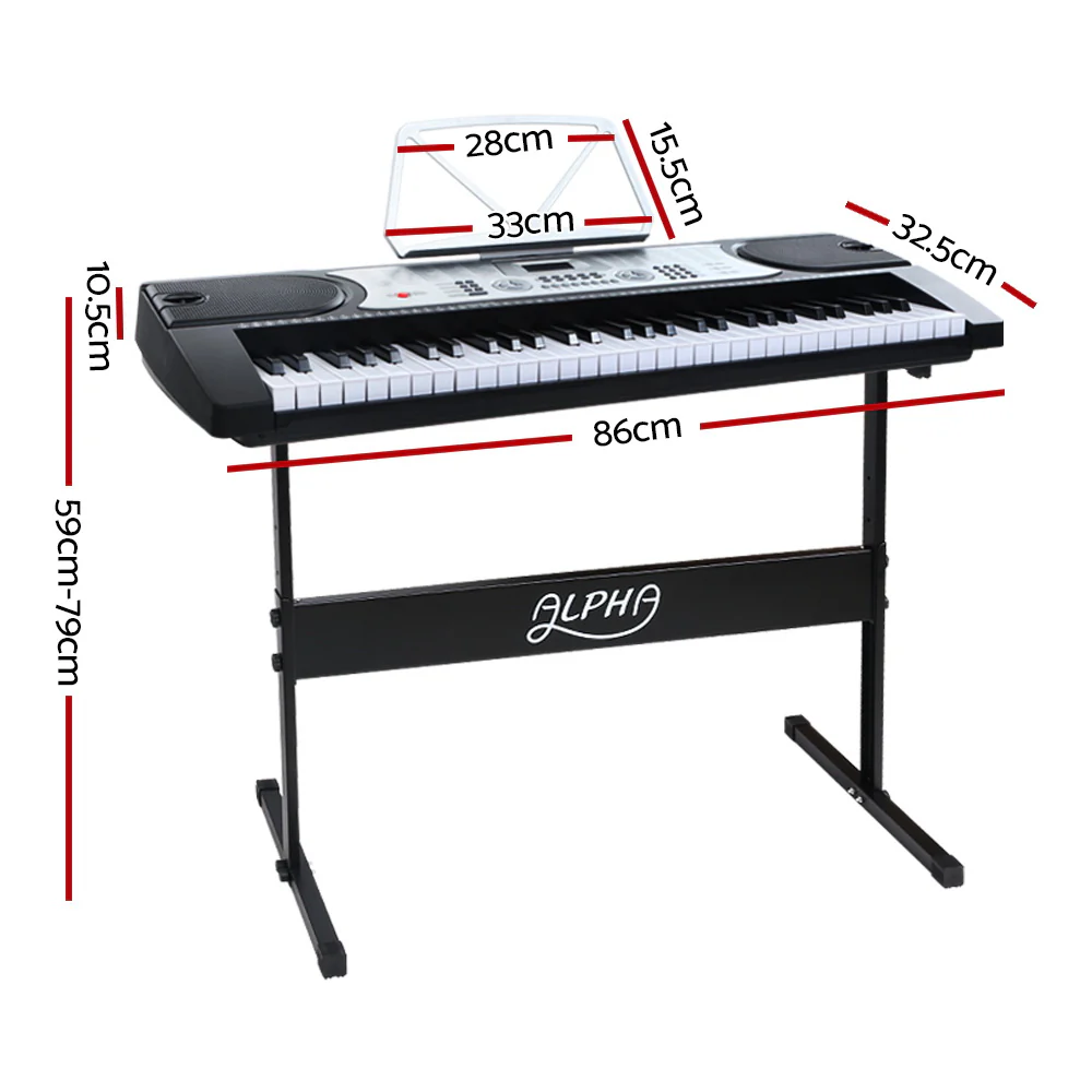 Alpha 61 Keys Electronic Piano Keyboard Digital Electric w/ Stand Beginner Silver - Nurns