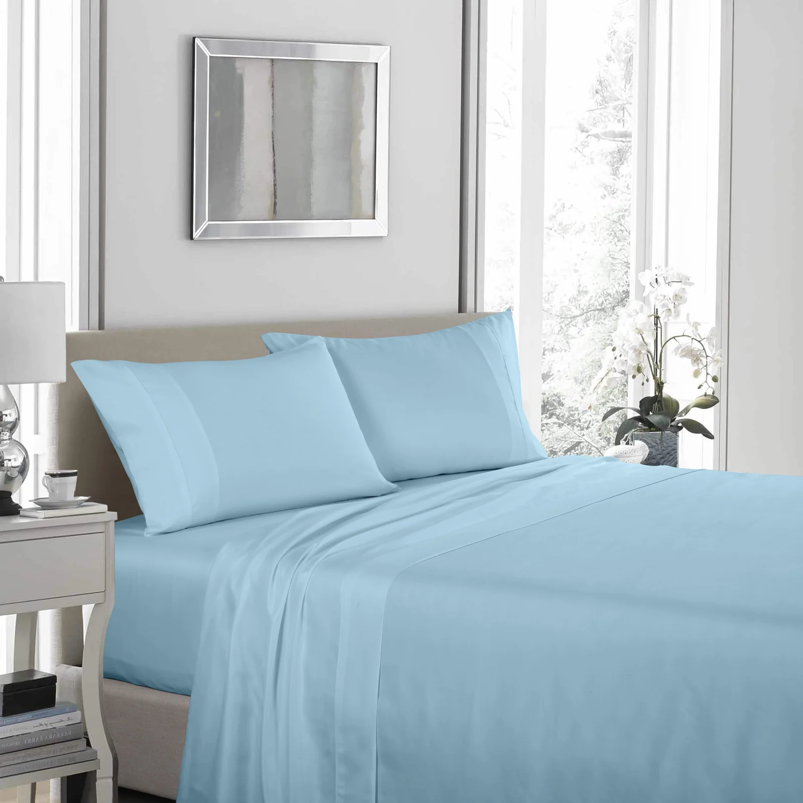 Queen Royal Comfort 1200TC Ultrasoft 4-Piece Sheet Set - Sky Blue - Nurns