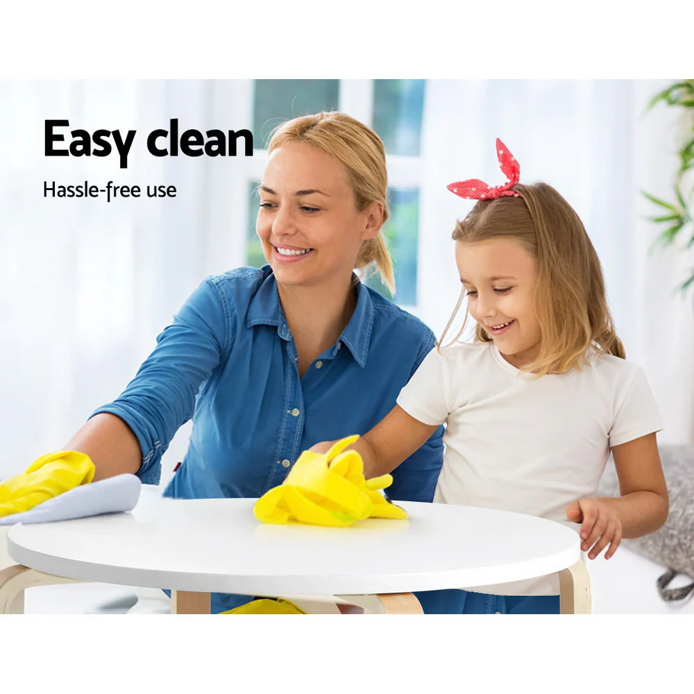 Paige 3-Piece Kids Table & Chairs Set Nordic Desk Activity Study Play Children Modern - White & Wood - Nurns