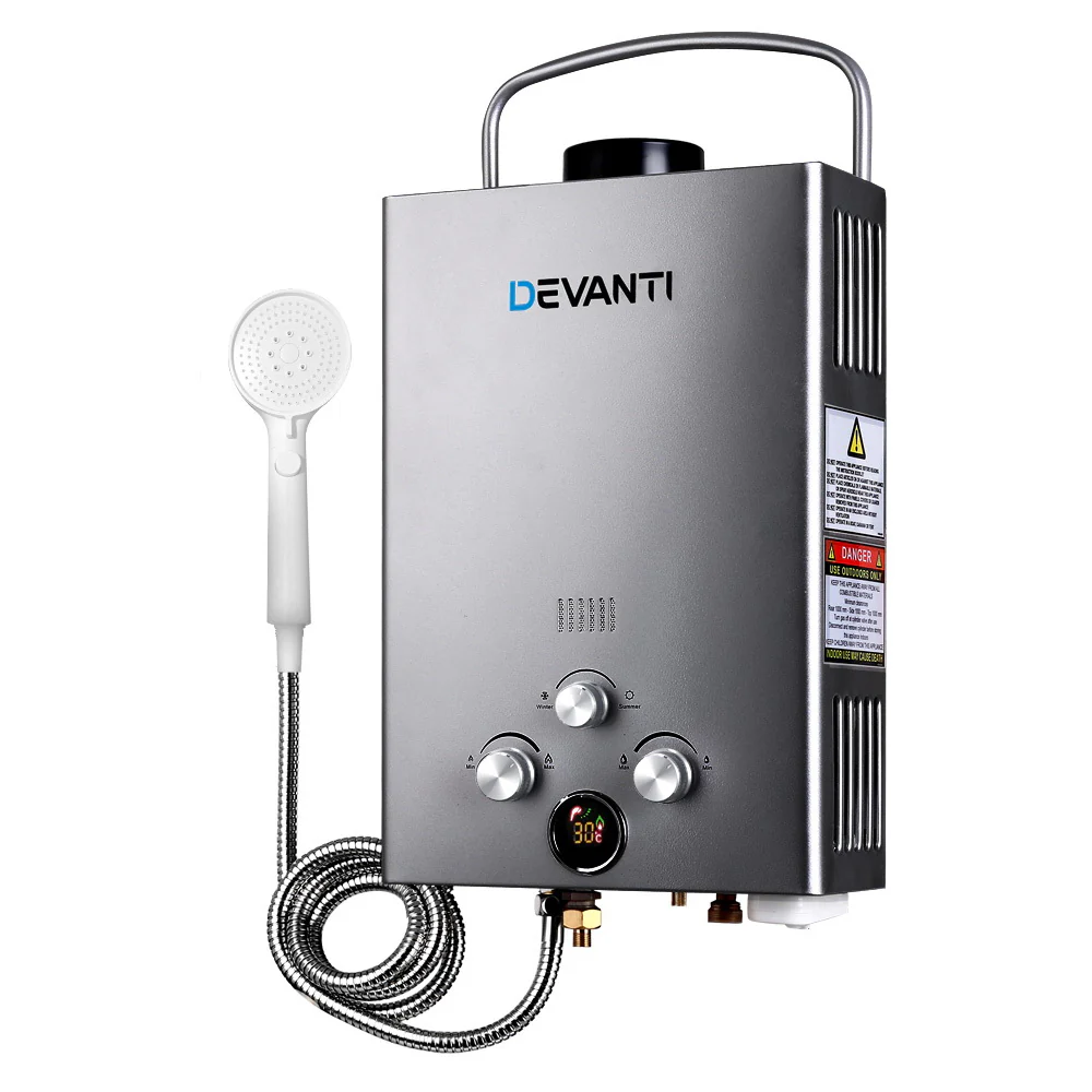 Portable Gas Water Heater 8LPM Outdoor Camping Shower Grey - Nurns