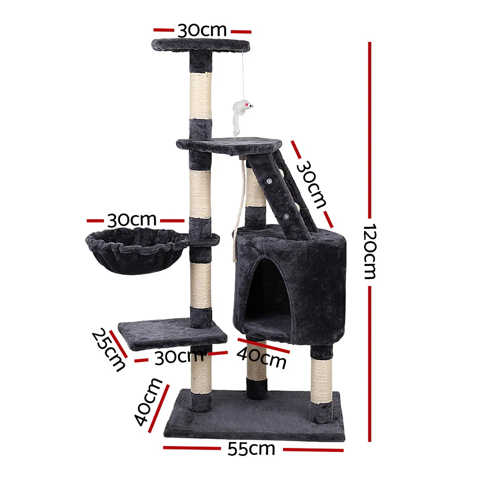 Cat Tree 120cm Trees Scratching Post Scratcher Tower Condo House Furniture Wood Multi Level - Nurns