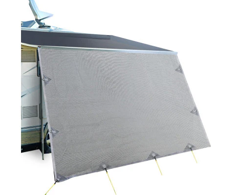 Caravan Privacy Screen Roll Out Awning 3.4x1.95M End Wall Side Sun Shade Grey - Nurns