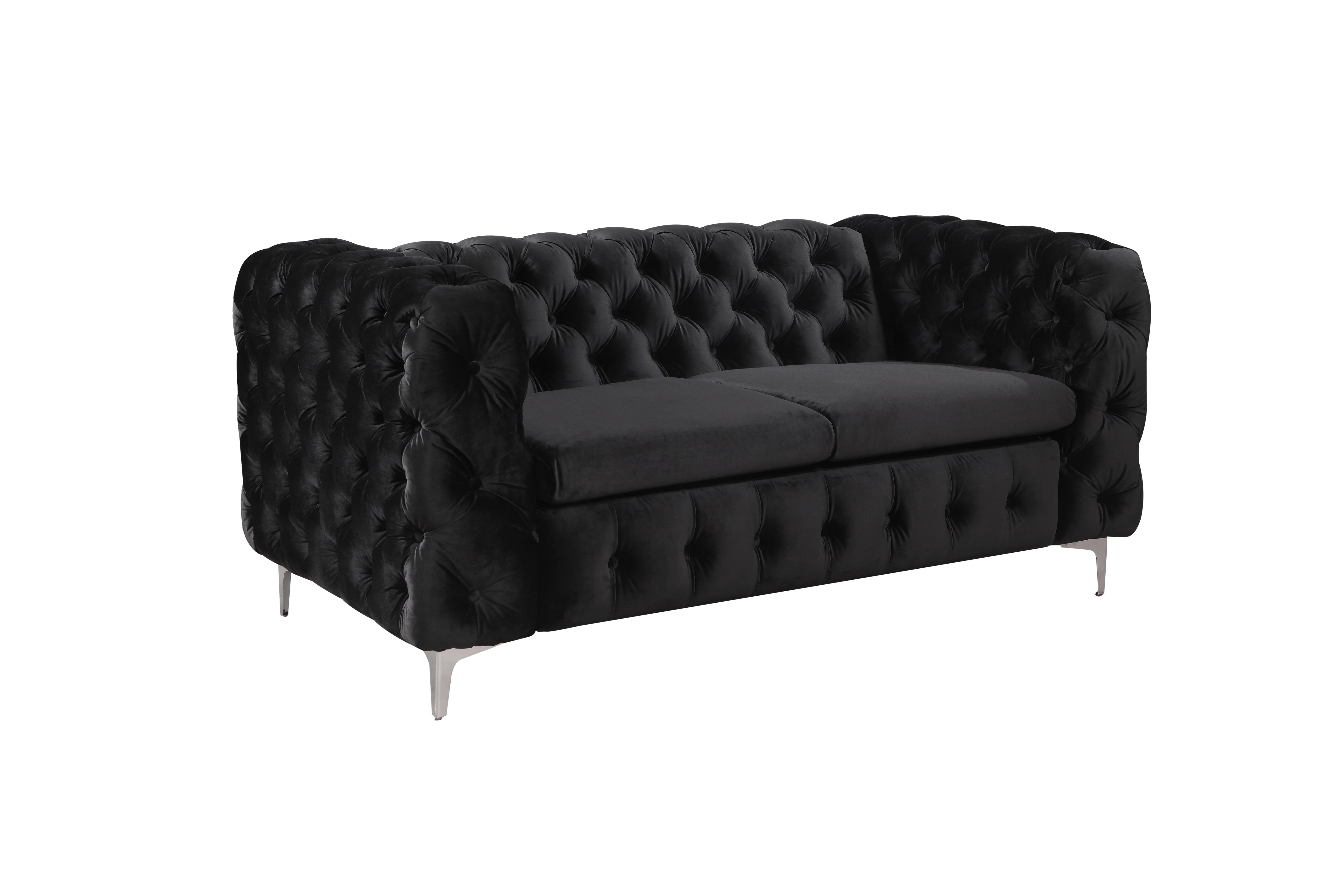 Mourd 2-Seater Sofa Classic Button Tufted Lounge Velvet Fabric with Metal Legs - Black - Nurns