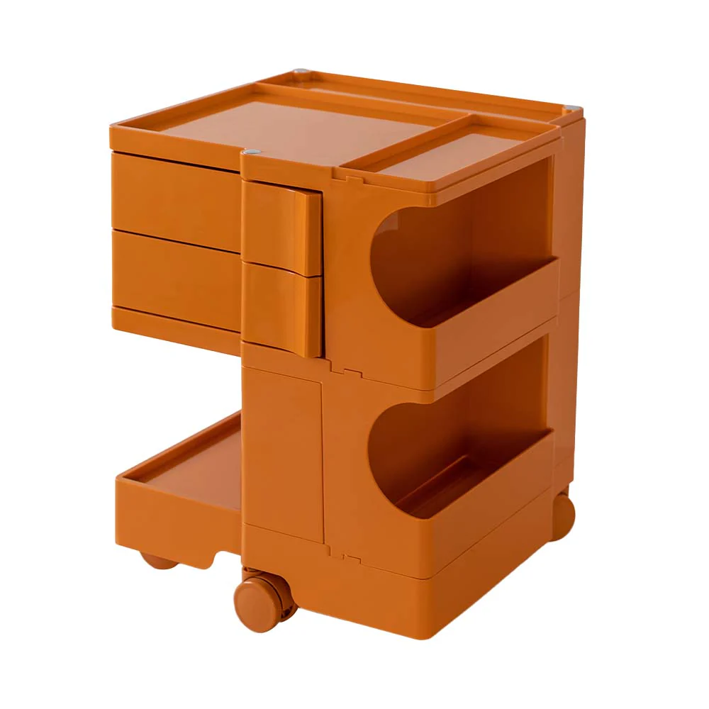 Vernon PP Plastic Bedside Tables Side Tables Nightstand Organizer Replica Boby Trolley 3 Tier with 2 Drawers - Orange - Nurns