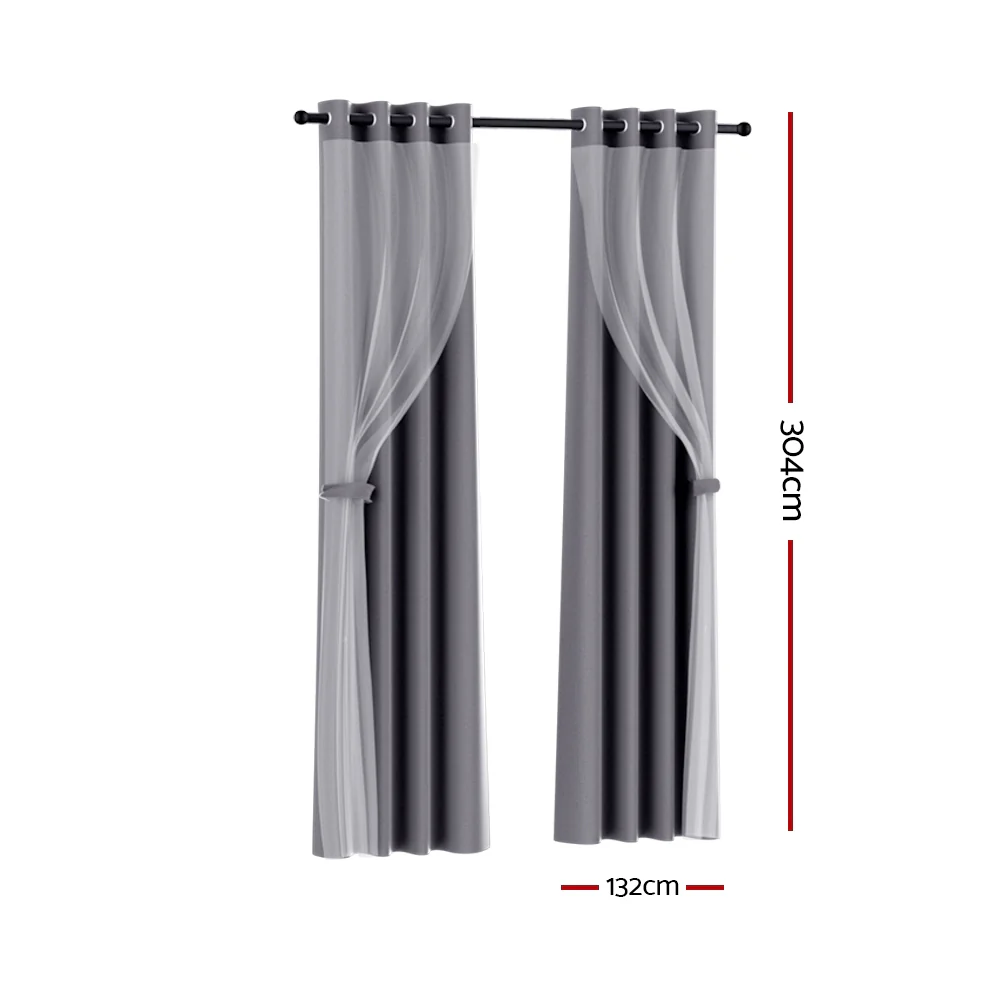 Set of 2 132x304cm Blockout Sheer Curtains Charcoal - Nurns