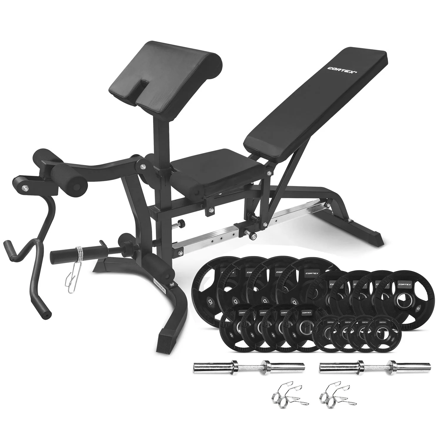 CORTEX BN-11 Exercise FID Bench + 85kg Olympic Tri-Grip Weight Plate and Dumbbell Package - Nurns