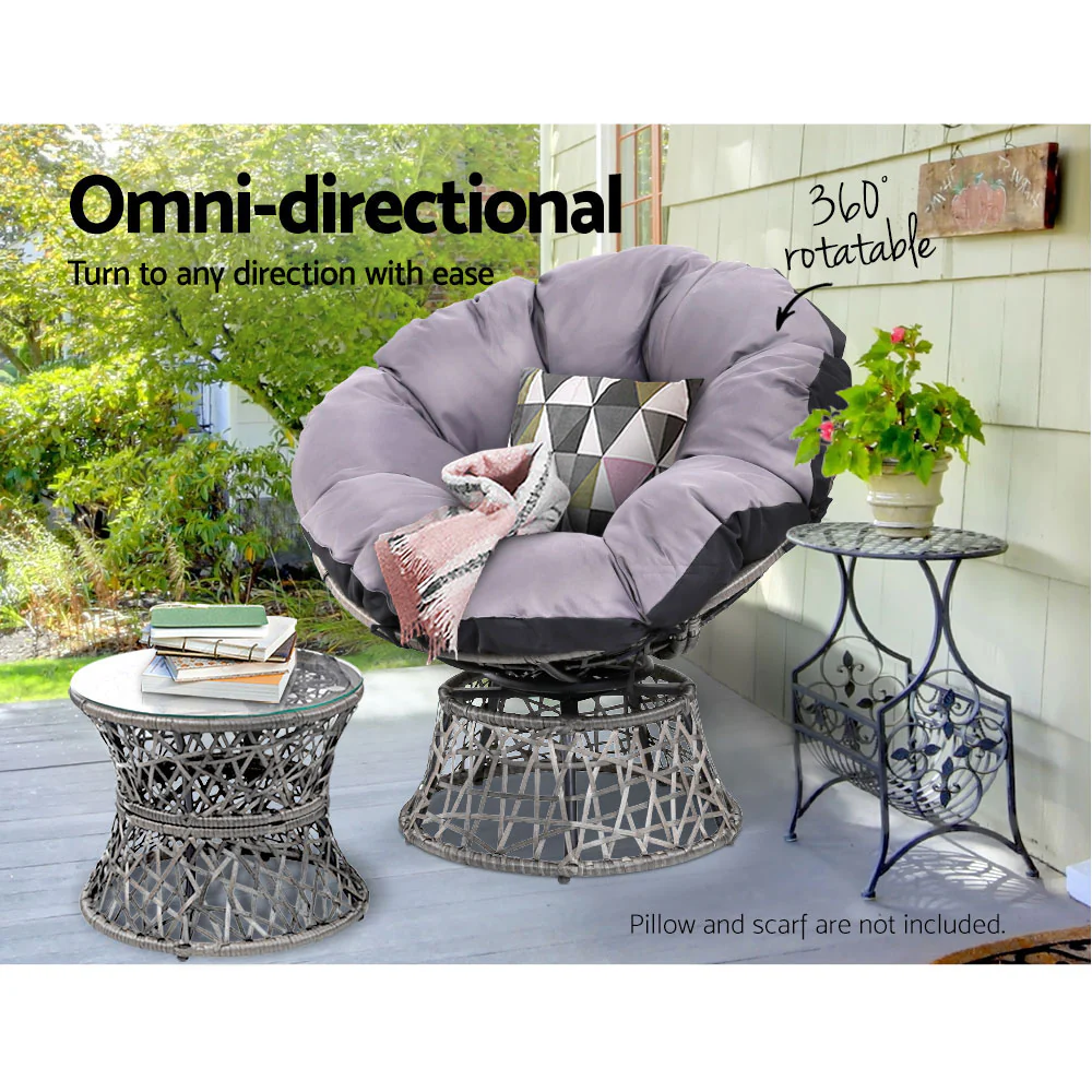 Outdoor Lounge Setting Furniture Wicker Papasan Chairs Table Patio - Grey - Nurns