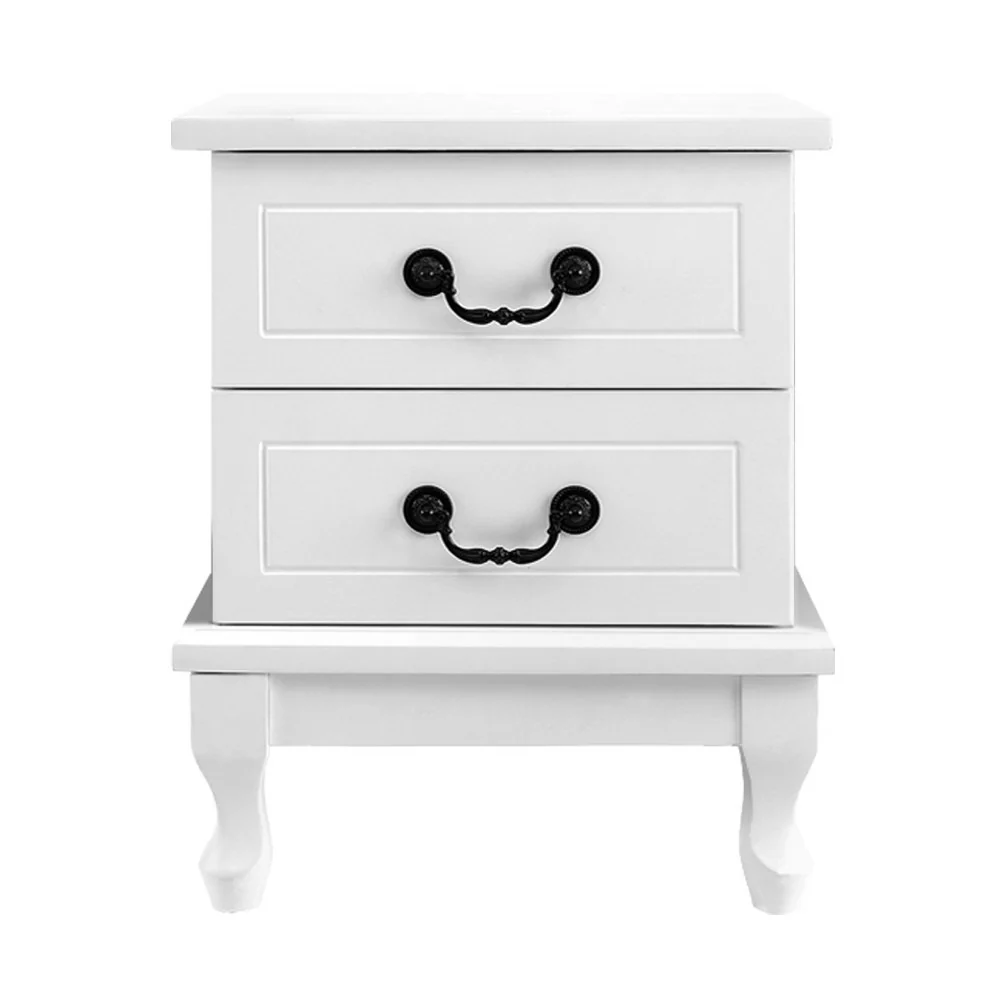 Sherbrooke Wooden Bedside Tables Side Table French Nightstand Storage Cabinet with 2 Drawers - White - Nurns