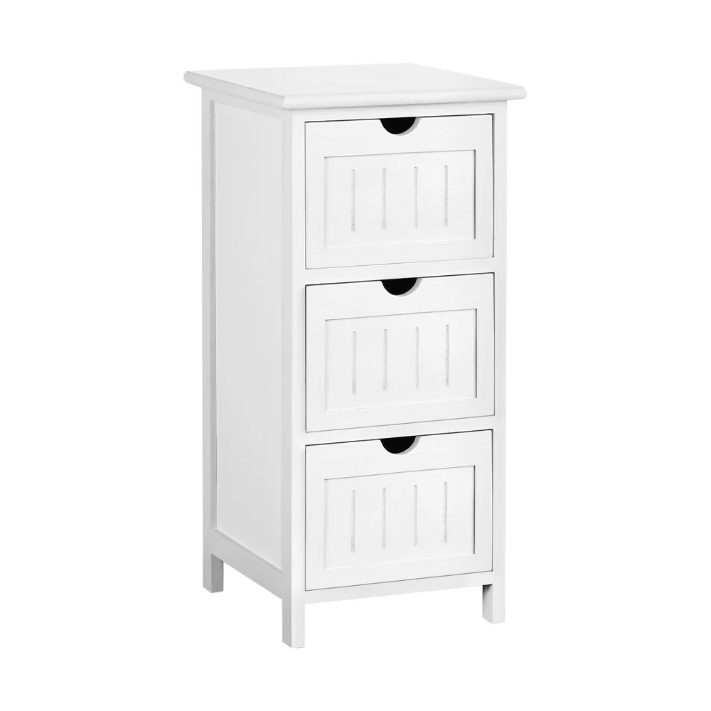 Fredericton Wooden Bedside Tables with 3 Drawers - White - Nurns