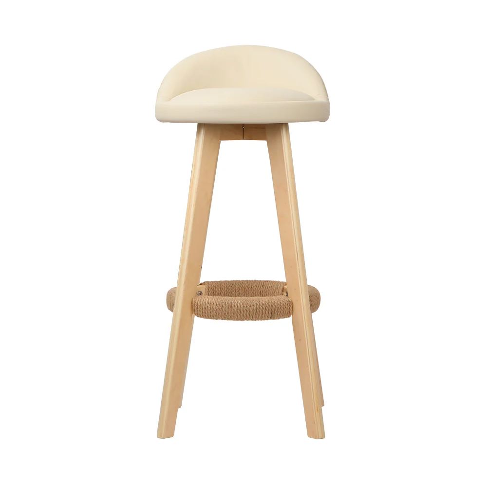 Set of 2 Bern PU Leather Backrest Bar Stools - Beige - Nurns