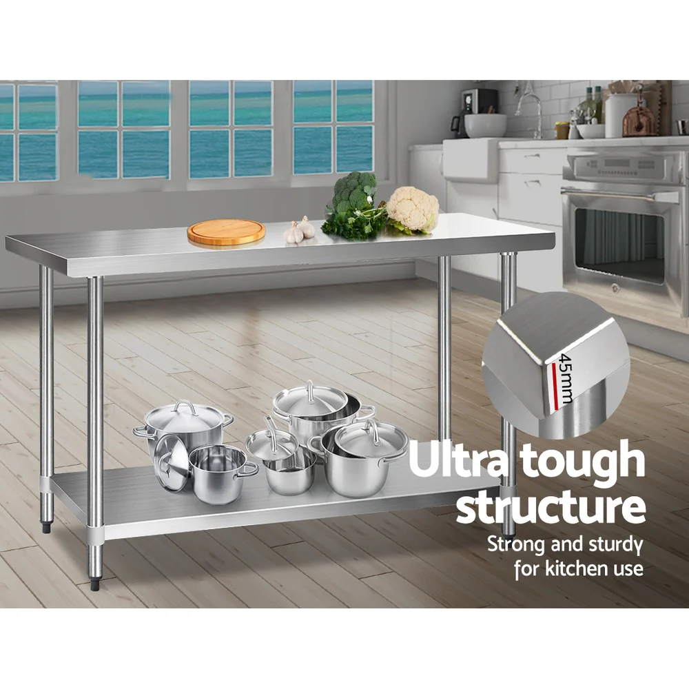 610x1524mm Commercial Stainless Steel Kitchen Bench - Nurns