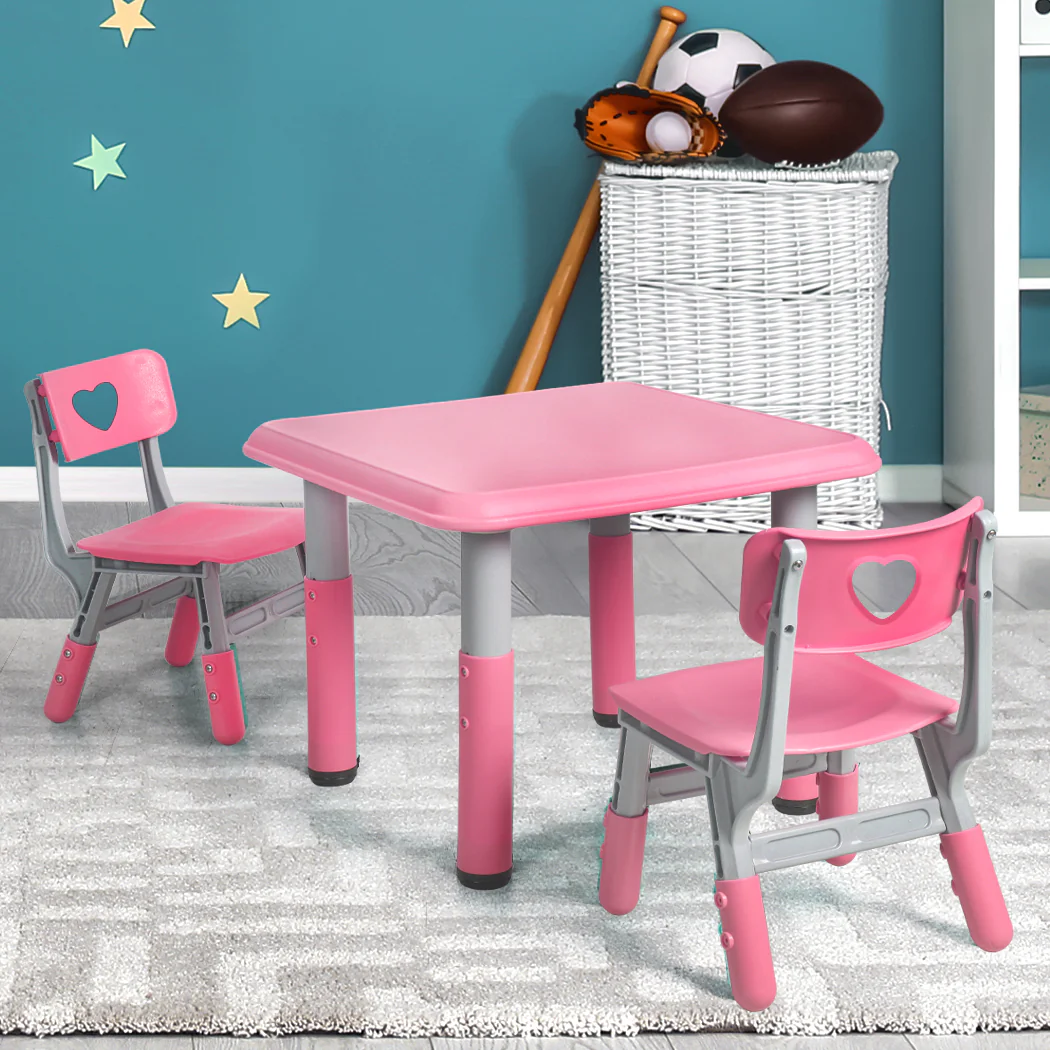 Patsey 3-Piece Kids Table & Chairs Set Children Furniture Toys Play Study Desk - Pink - Nurns