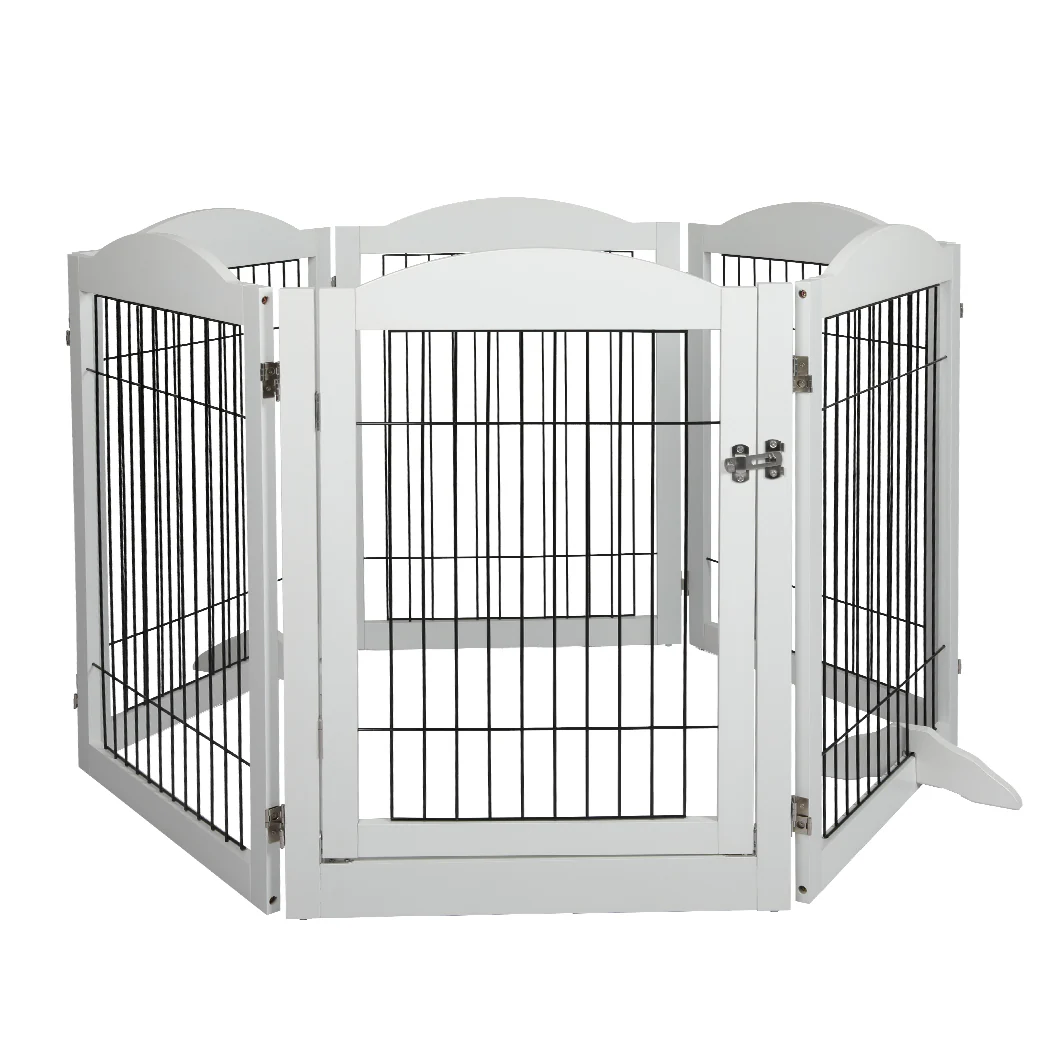 6 Panels Pet Dog Playpen Puppy Exercise Cage Enclosure Fence Indoor White - White - Nurns