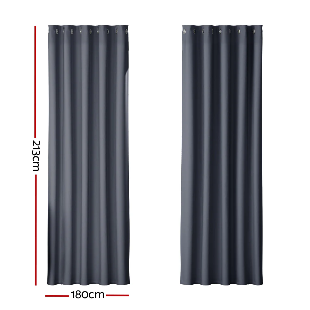 Set of 2 Blockout Curtains Blackout Window Curtain Eyelet 180x213cm Charcoal - Nurns
