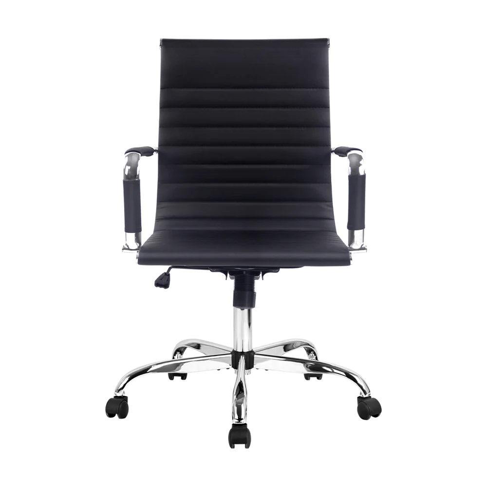 Artiss Office Chair Conference Chairs Pu Leather Mid Back Black - Nurns