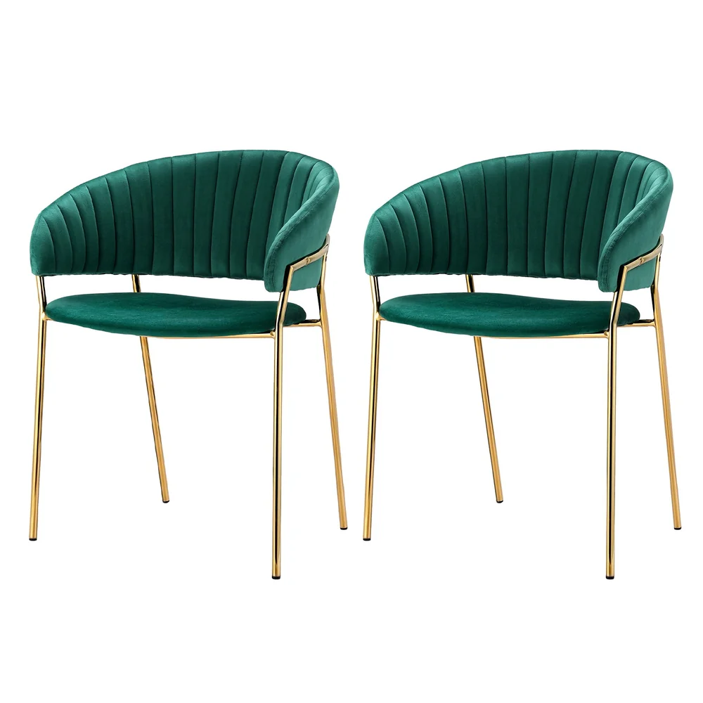 Freda Set of 2 Dining Chairs Velvet Hollow Armchair - Green - Nurns