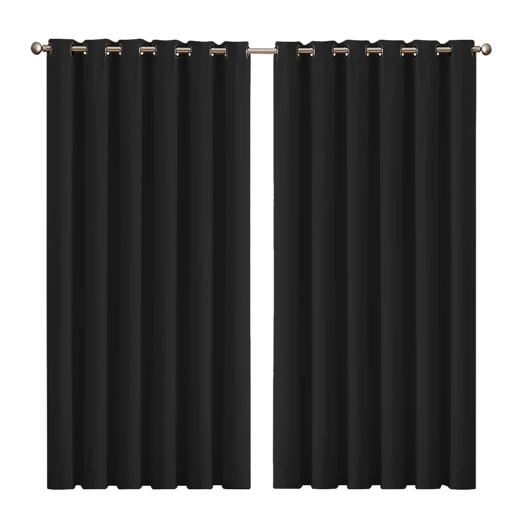 Set of 2 240x230cm Blockout Curtains Panels 3 Layers - Black - Nurns