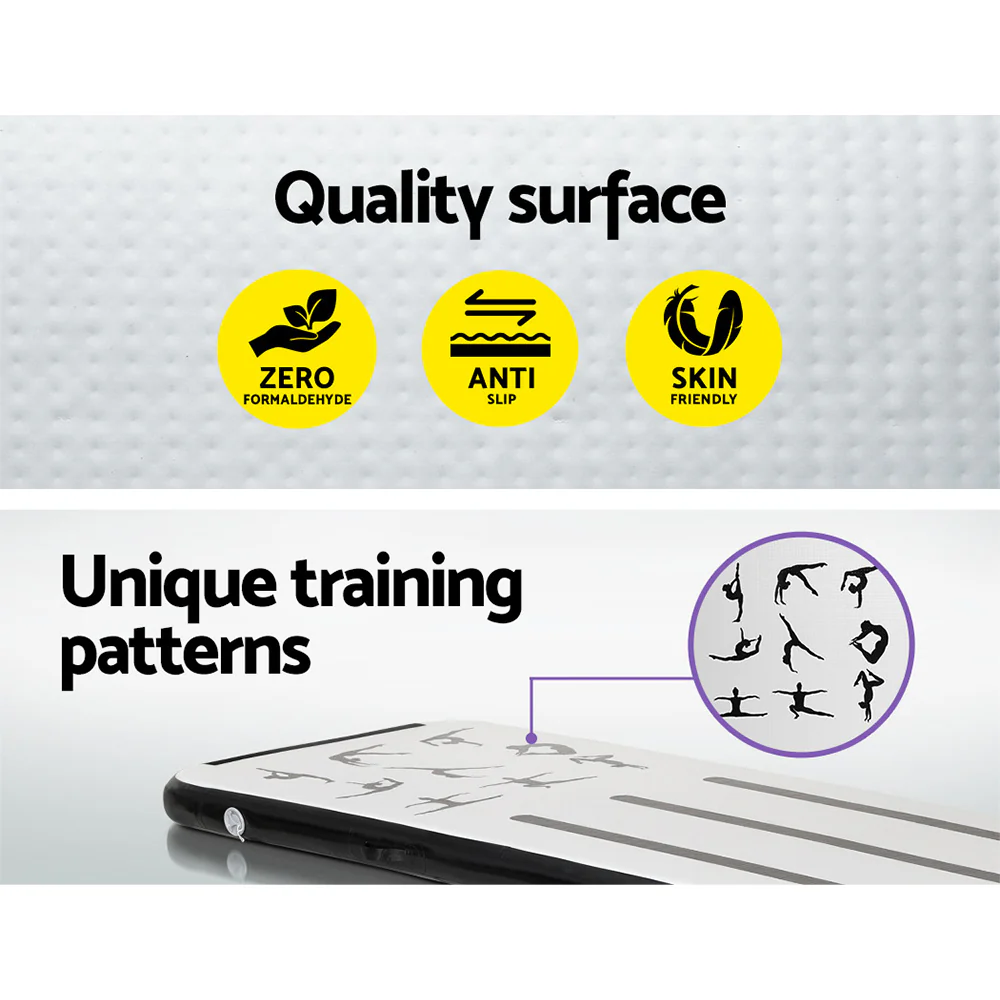 Everfit 3M Air Track Gymnastics Tumbling Mat Exercise Cheerleading Unique Black - Nurns