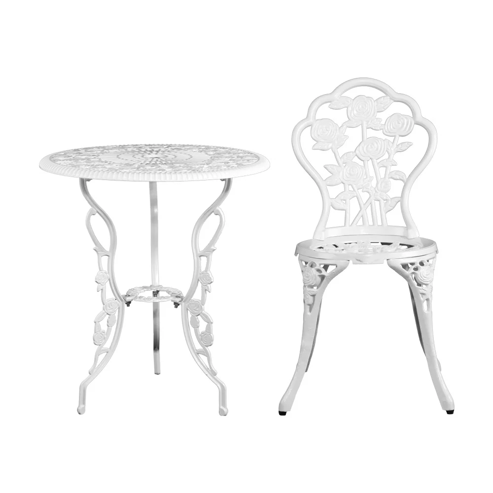 Caspian 2-Seater Chairs Table Aluminium Bistro 3-Piece Outdoor Furniture - White - Nurns
