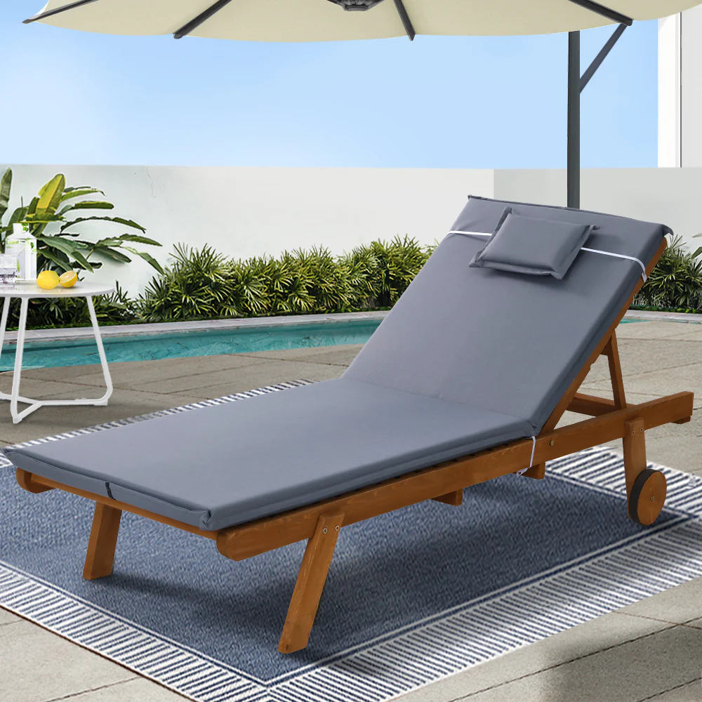 Manchester Outdoor Sun Lounger Wooden Lounge Day Bed Patio Outdoor Setting Furniture with Wheels - Grey - Nurns
