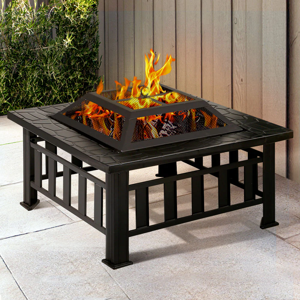 Fire Pit BBQ Table Grill Outdoor Garden Wood Burning Fireplace Stove - Nurns