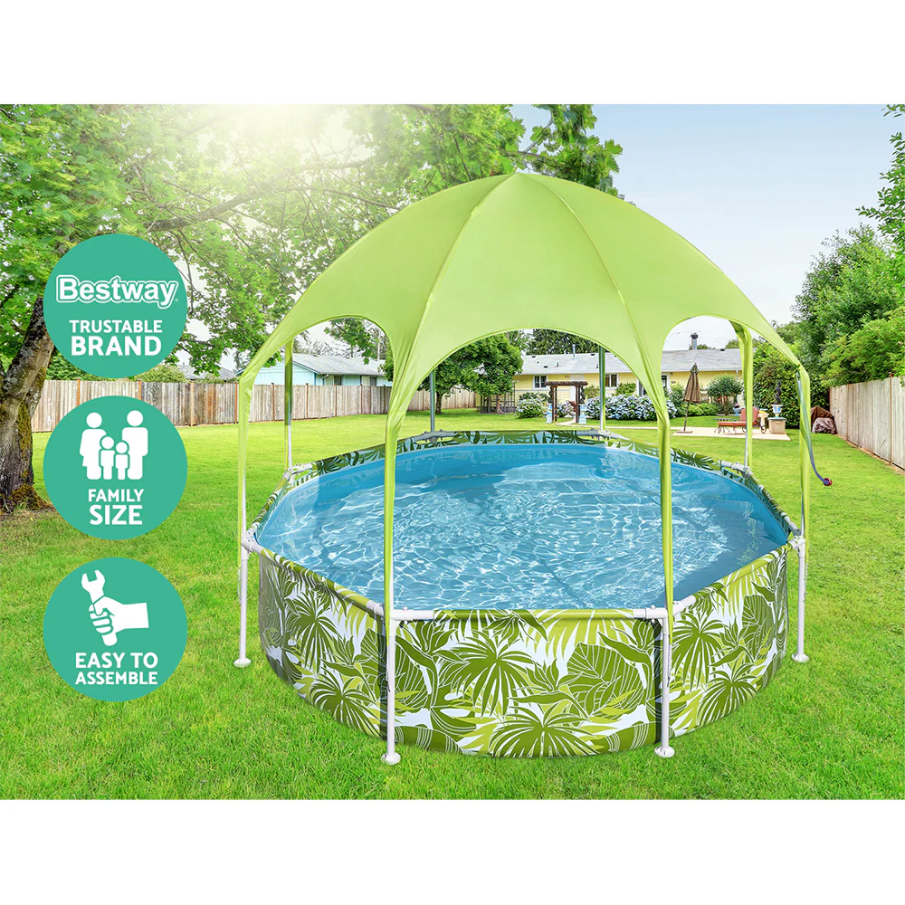 Bestway Kids Pool 244x51cm Steel Frame Swimming Play Pools Canopy 1688L - Nurns