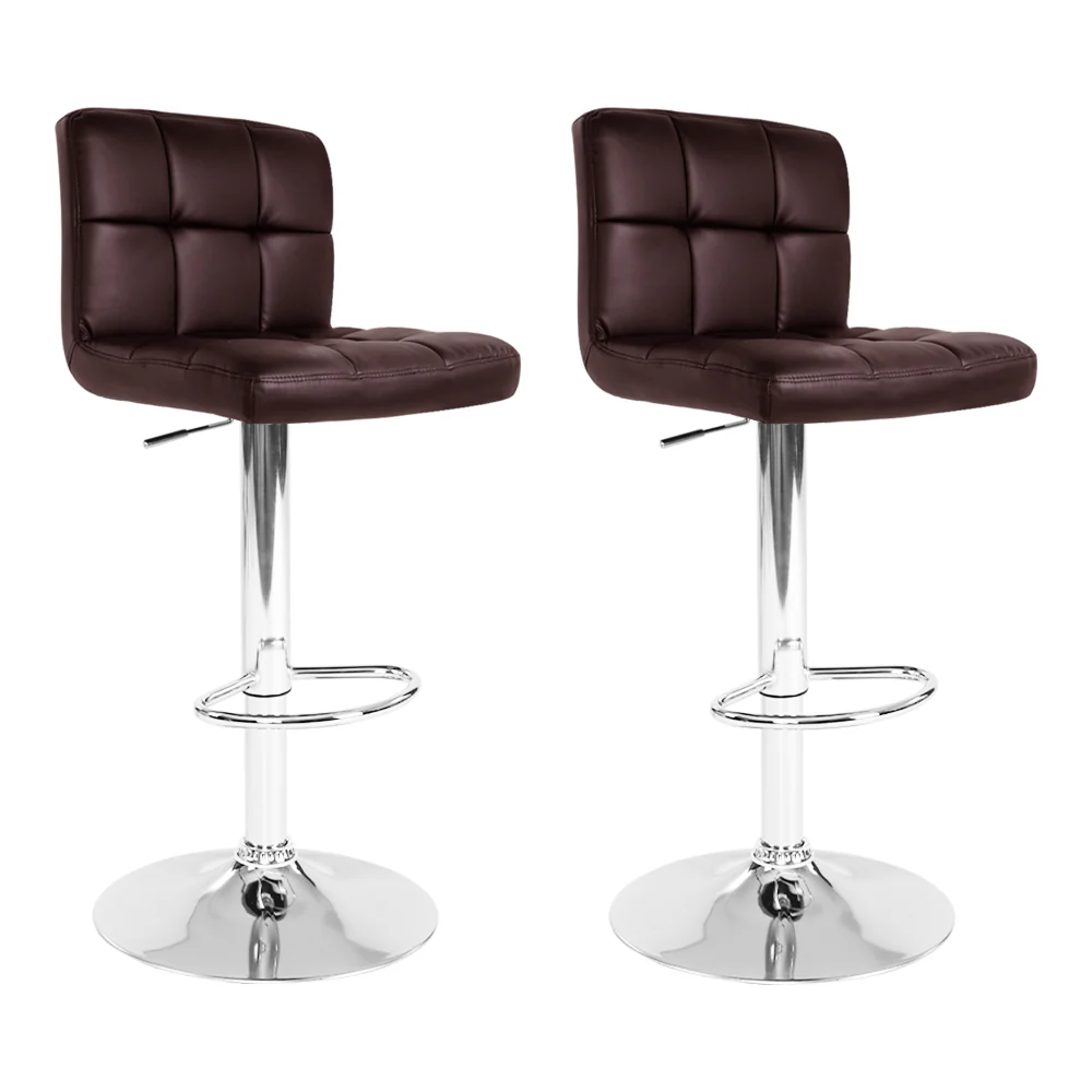 Set of 2 Chania Gas Lift Bar Stools PU LeatherChocolate - Chocolate Brown - Nurns