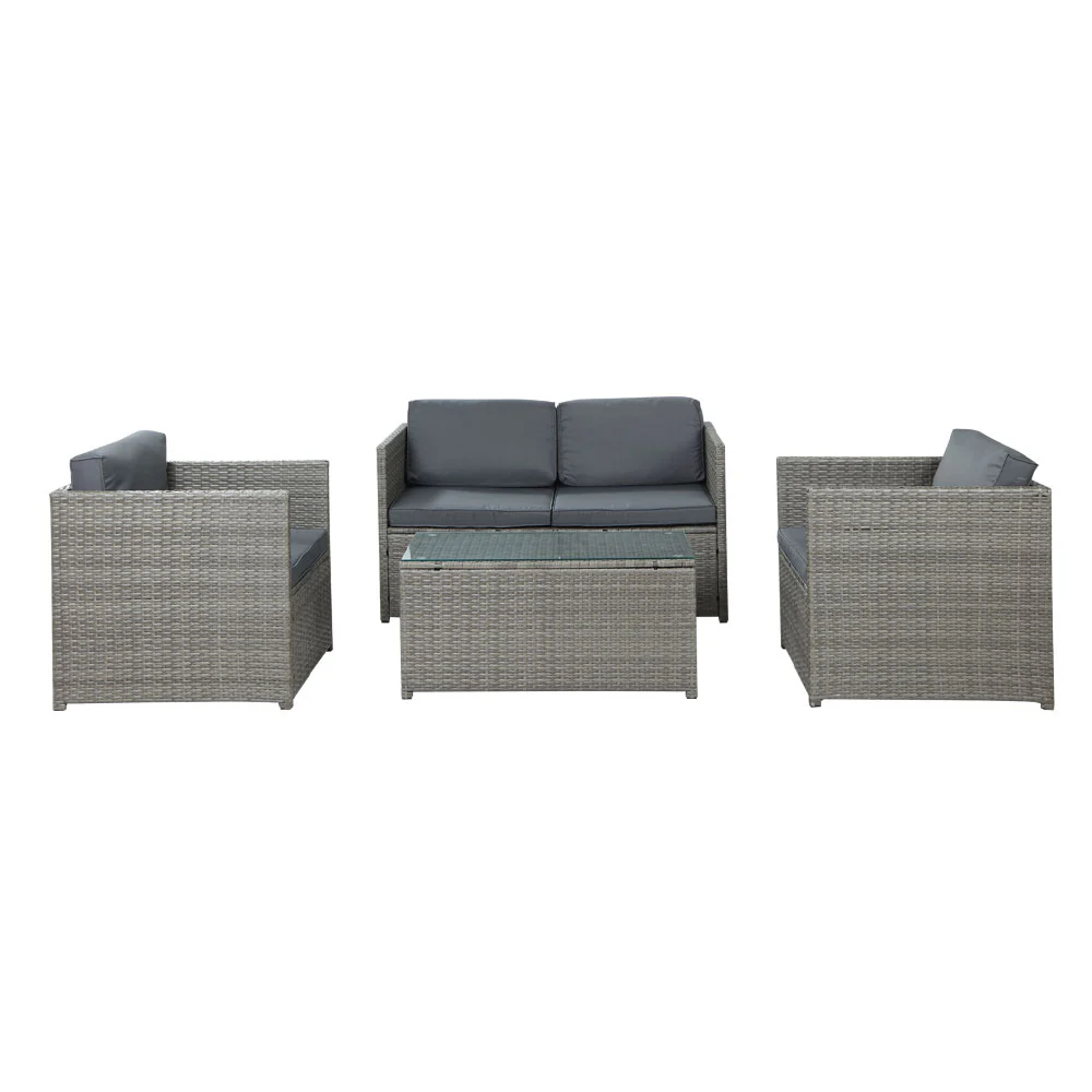 Driffield 4-Seater Furniture Wicker Table Chairs 4-Piece Outdoor Sofa - Grey - Nurns