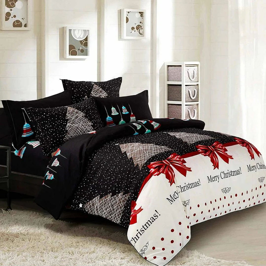SUPER KING 3-Piece Christmas Quilt Duvet Cover Set - Black - Nurns