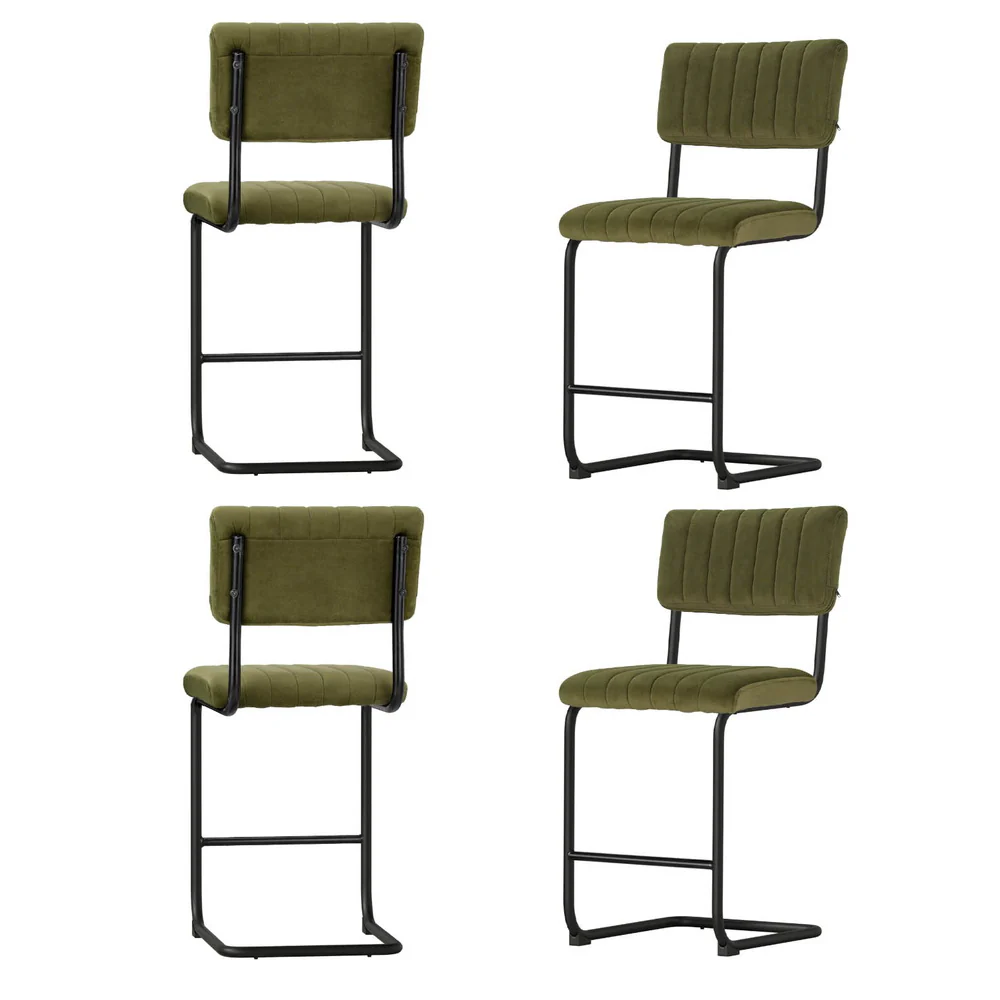 Set of 4 Nairobi Bar Stools Velvet Chairs - Green - Nurns
