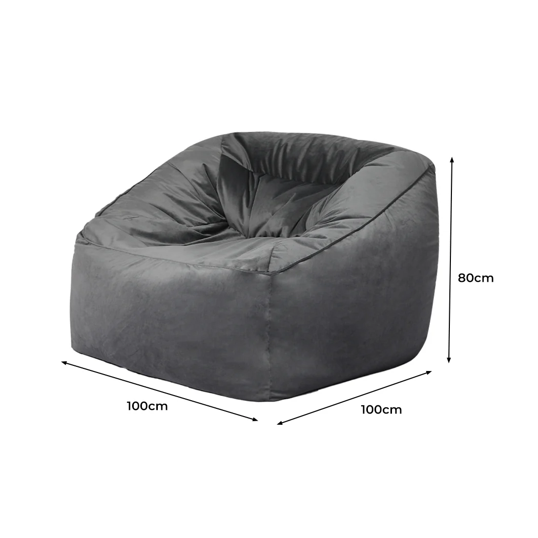 Bean Bag Chair Cover Soft Velvet Home Game Seat Lazy Sofa Cover Large - Dark Grey - Nurns