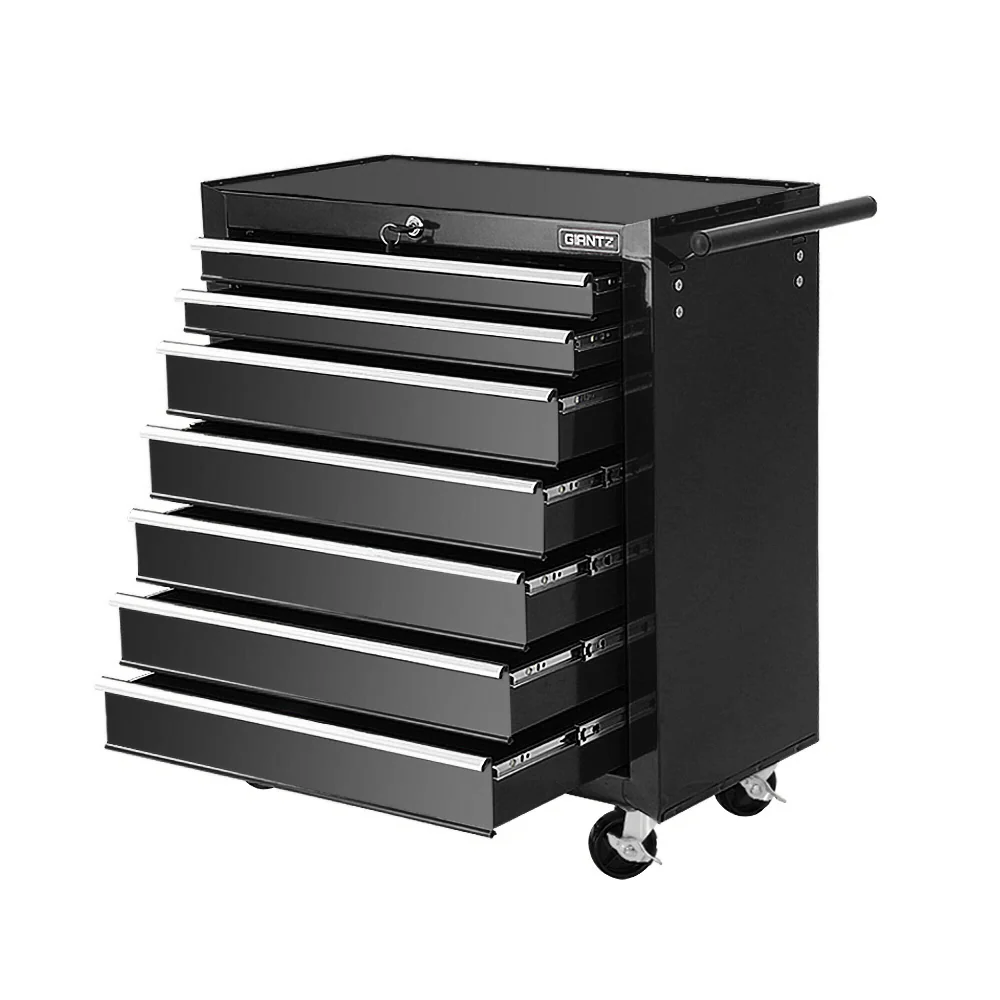 Tool Chest and Trolley Box Cabinet 7 Drawers Cart Garage Storage Black - Nurns