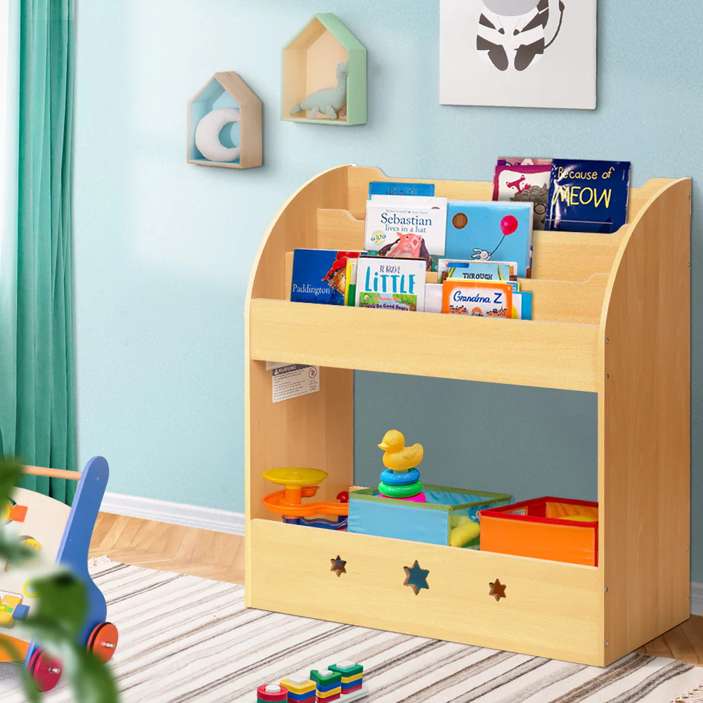 Kids Bookshelf Children Toys Storage Shelf Rack Organiser Bookcase Display - Nurns