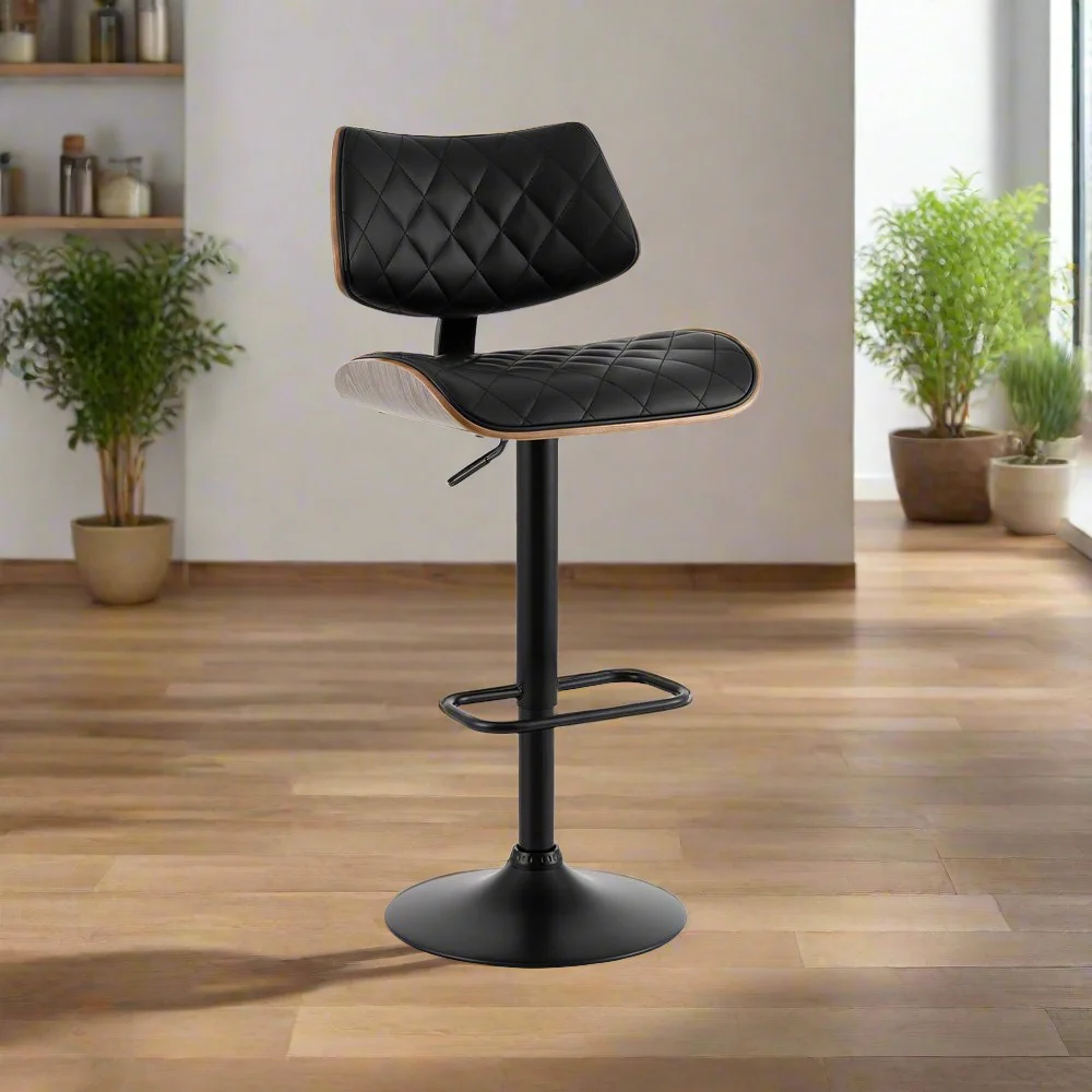 Moscow Bar Stools Kitchen Dining Chairs Gas Lift Stool Wooden Leather - Black - Nurns