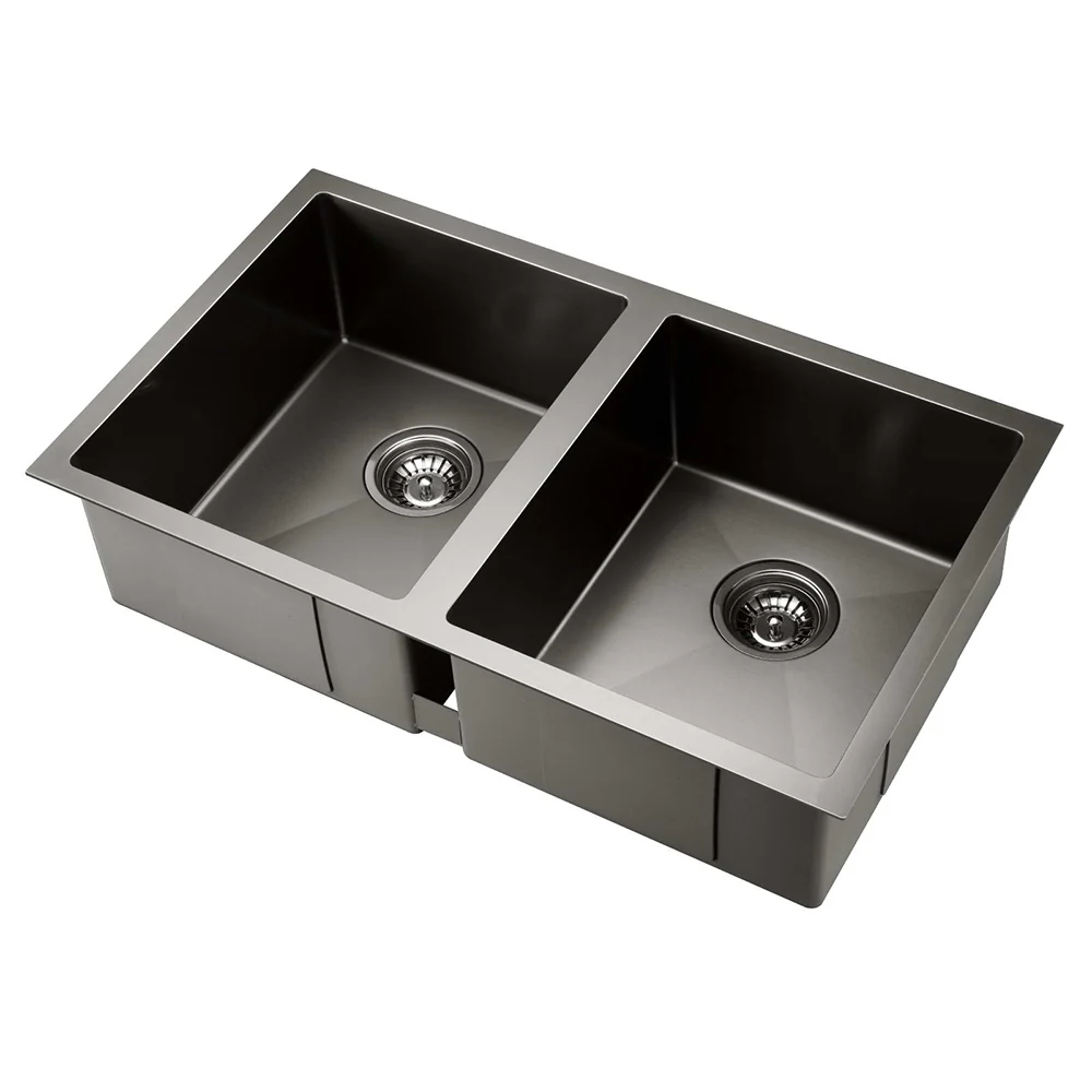 Cefito Kitchen Sink 77X45cm Stainless Steel Basin Double Bowl Black - Nurns