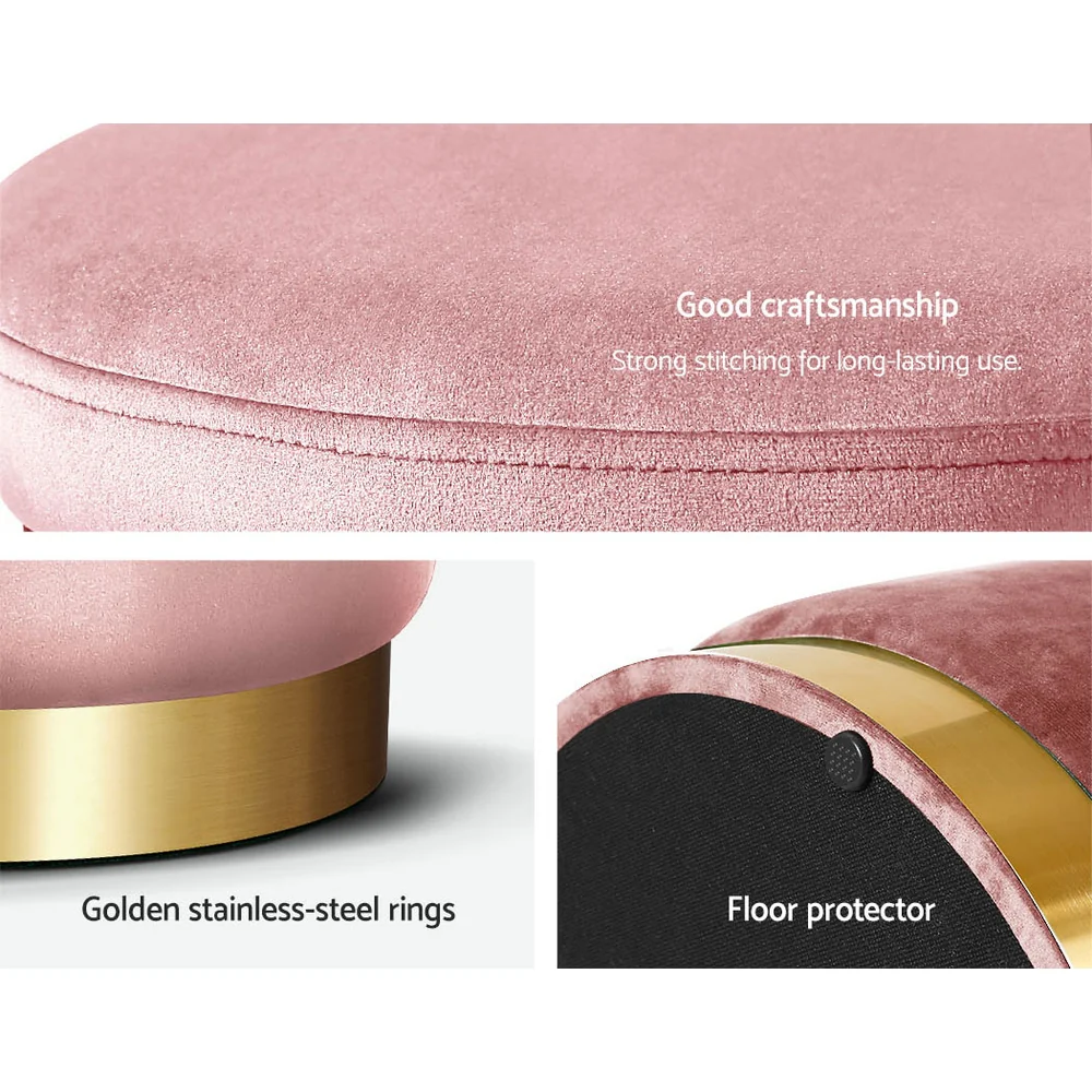 Round Velvet Foot Stool Ottoman Foot Rest Pouffe Padded Seat Pouf Pink - Nurns