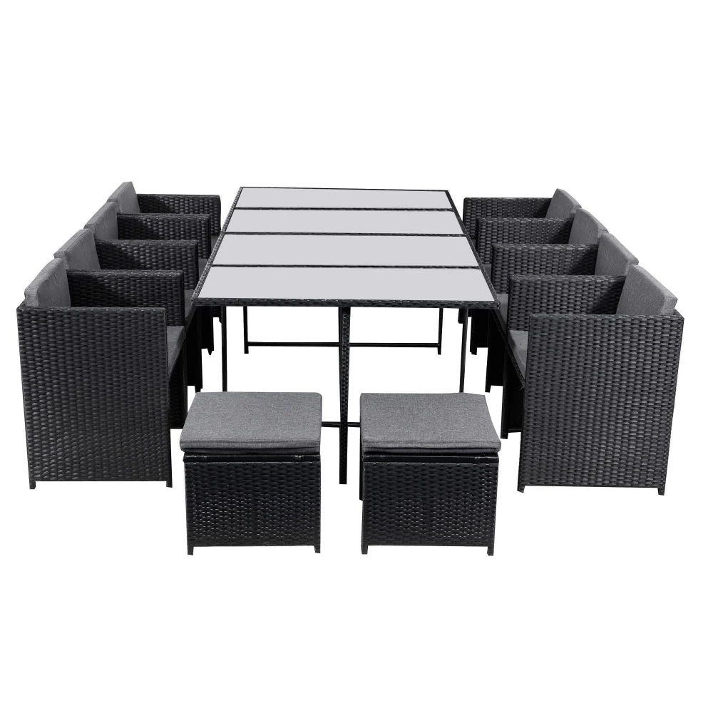 Drew 12-Seater Outdoor Furniture Setting 13-Piece Dining Set - Black - Nurns
