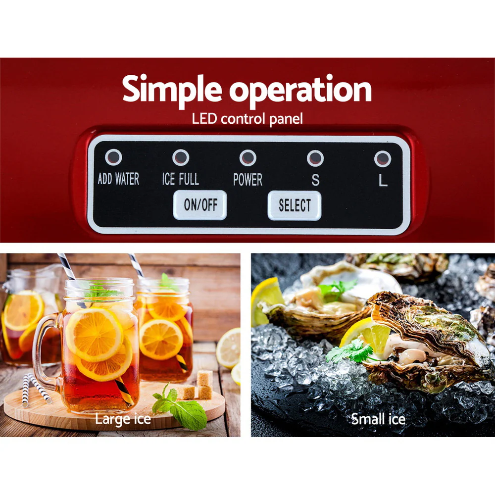 Devanti Portable Ice Cube Maker Machine 2L Home Bar Benchtop Easy Quick Red - Nurns