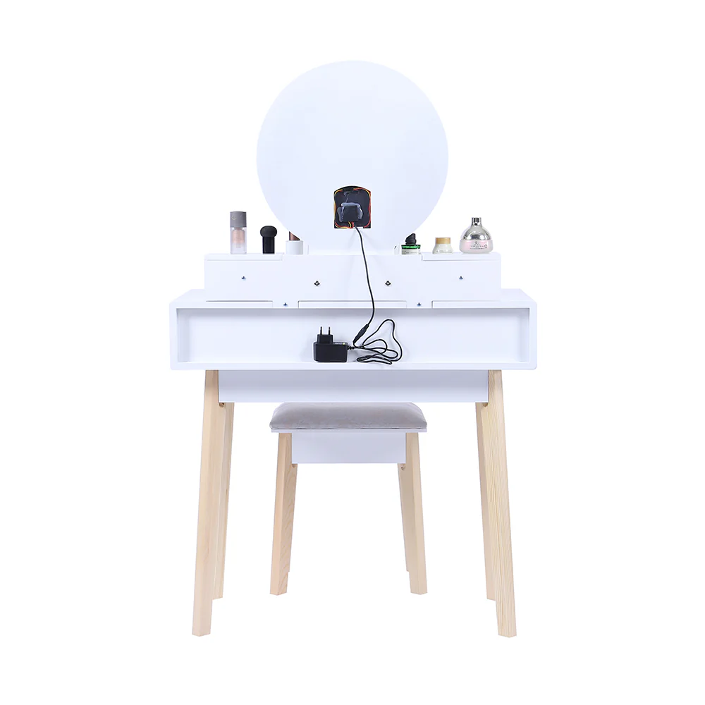 Dressing Vanity Table Stool Set with Make-up LED Lighted Mirror-White - Nurns