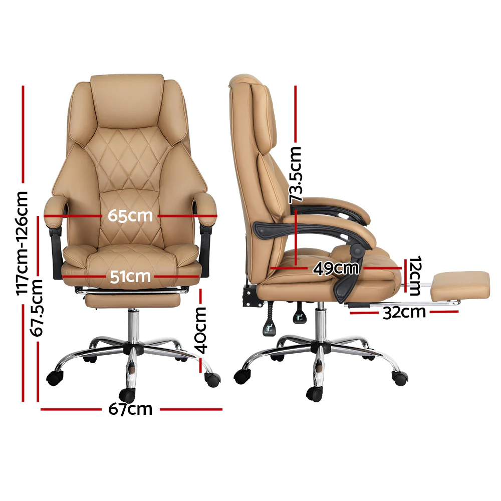 Artiss Executive Office Chair Leather Footrest Espresso - Nurns